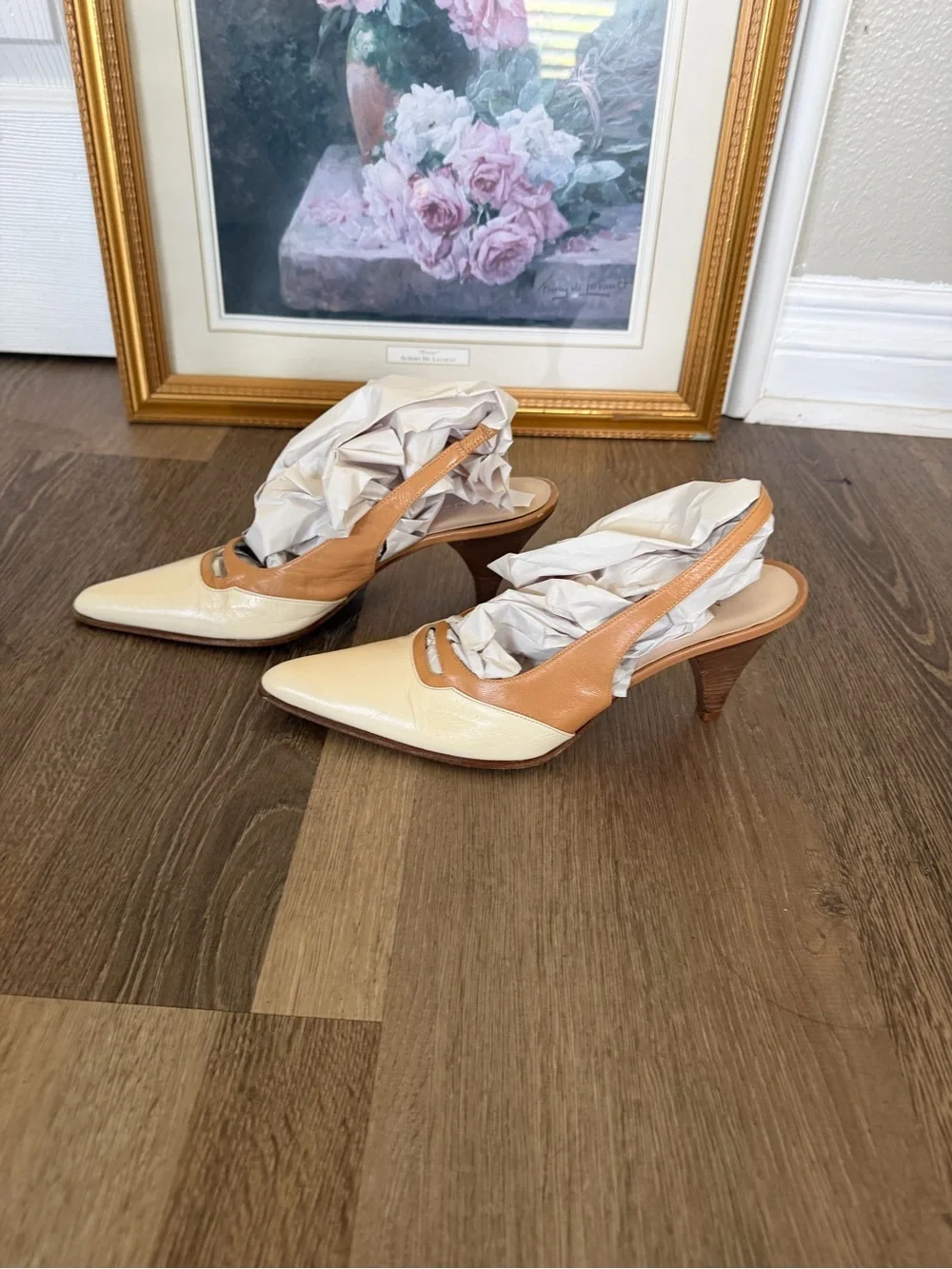Vintage Mazzini Two toned Italian leather sling back